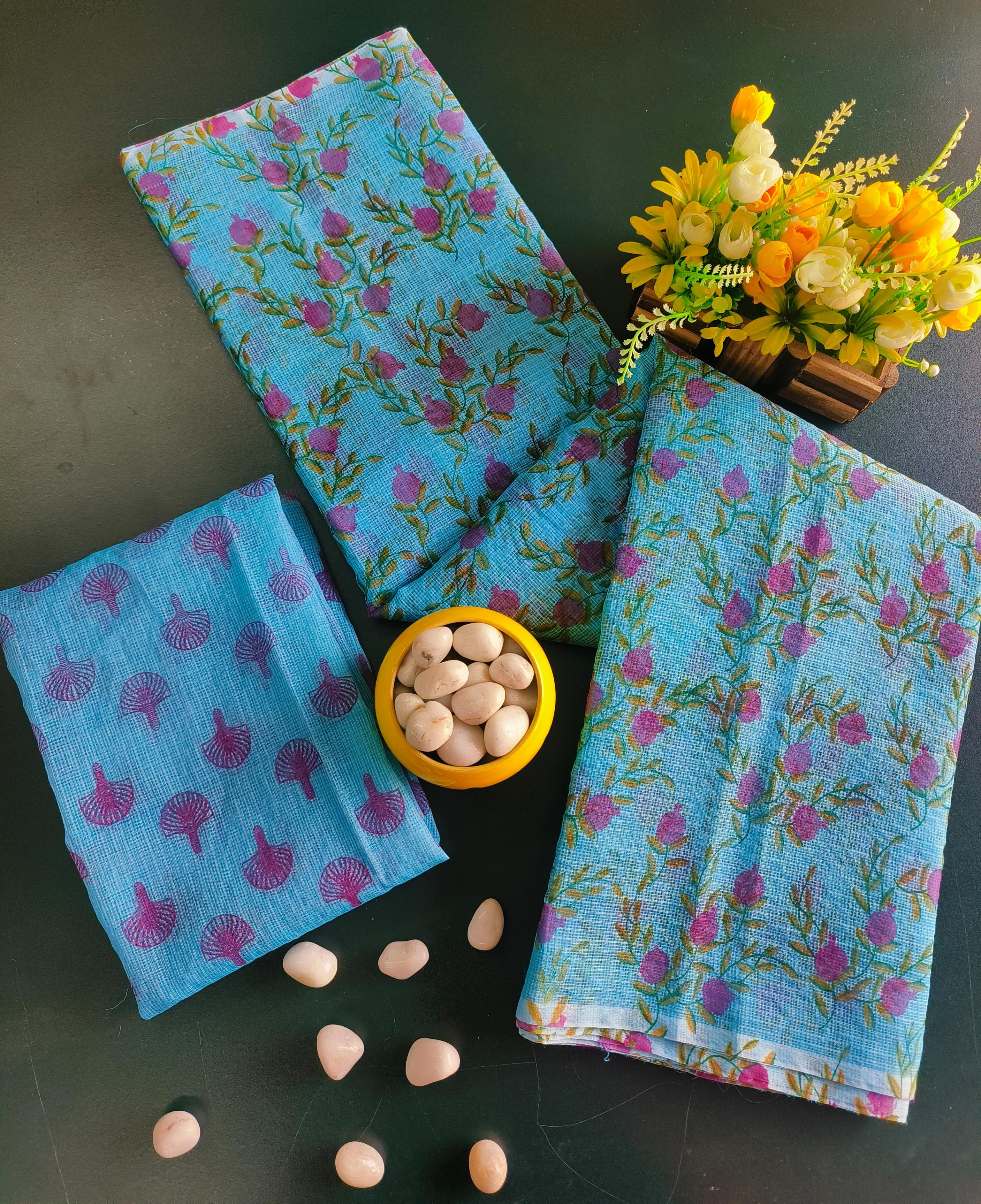 Pure Kota Doria  printed Saree With Blouse