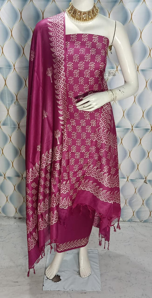 Cotton slub discharge print  Unstitched Suit