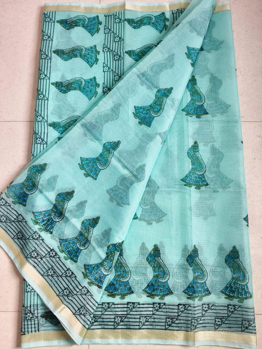 Beautiful kota cotton hand brush print work saree