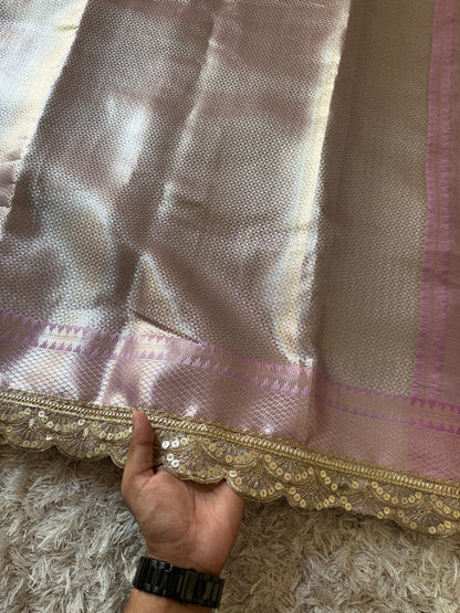 Banarasi Kanjivaram  katan Tissue Silk Saree With Beautiful lace border