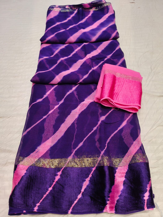 Pure Georgette Leheriya Pattern Saree