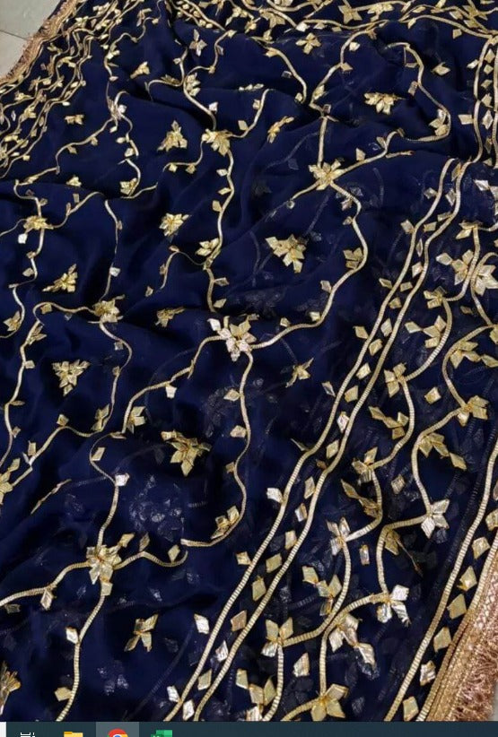 Pure Diamond Chiffon Gota Patti  Work Saree With Blouse