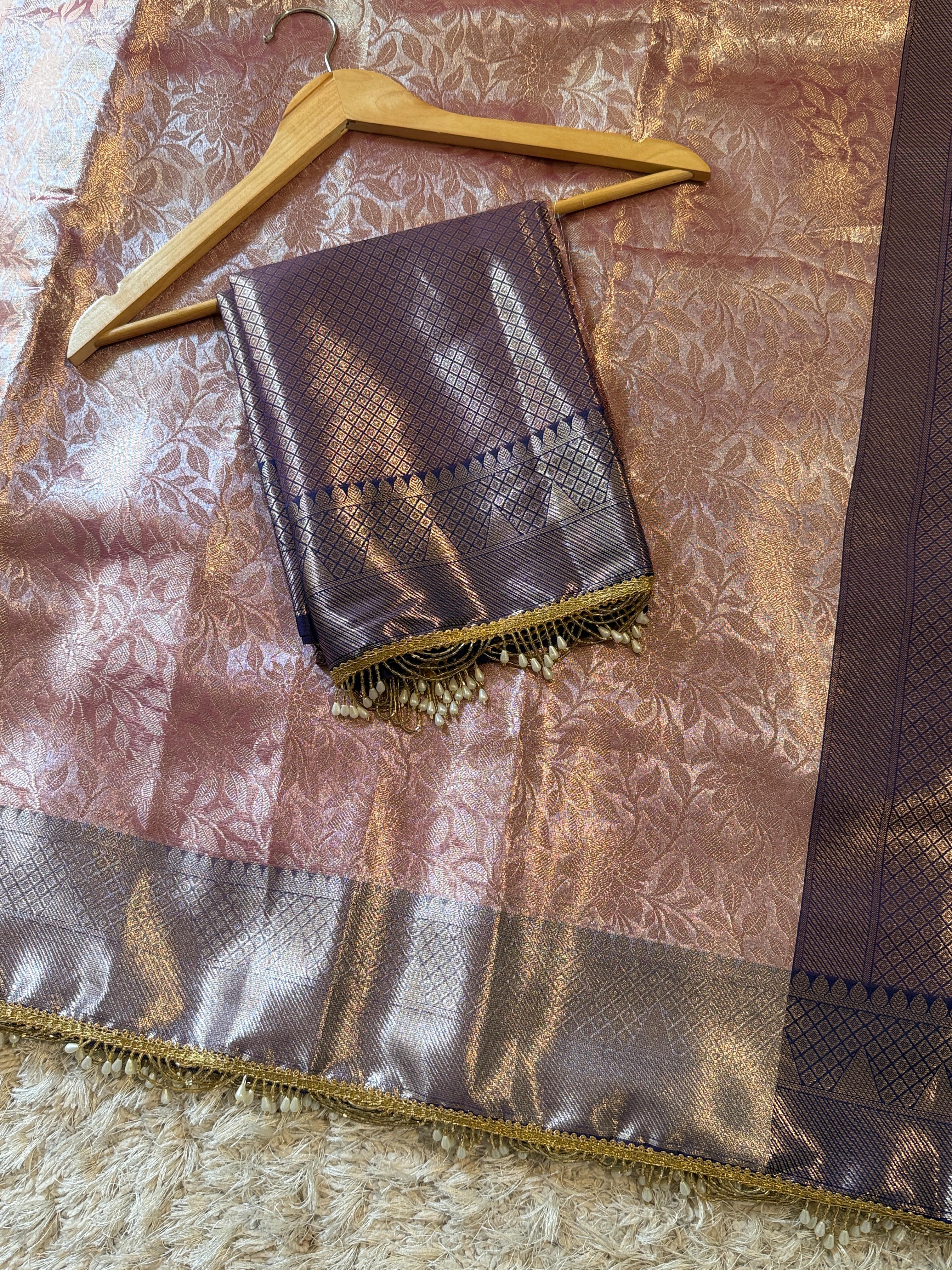 Banarasi Kanjivaram  katan Tissue Silk Saree With Beautiful lace border