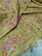 Pure Kota Linen Silk Hand Embroidery Work Saree With Blouse.