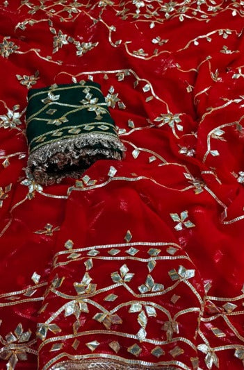 Pure Diamond Chiffon Gota Patti  Work Saree With Blouse