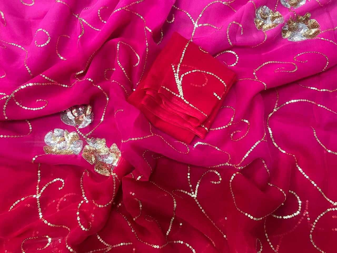 Pure Jaipuri Chiffon Jaal Work Saree With Blouse