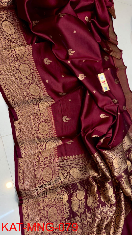 Pure Banarasi  Mango silk Saree With Contrast blouse