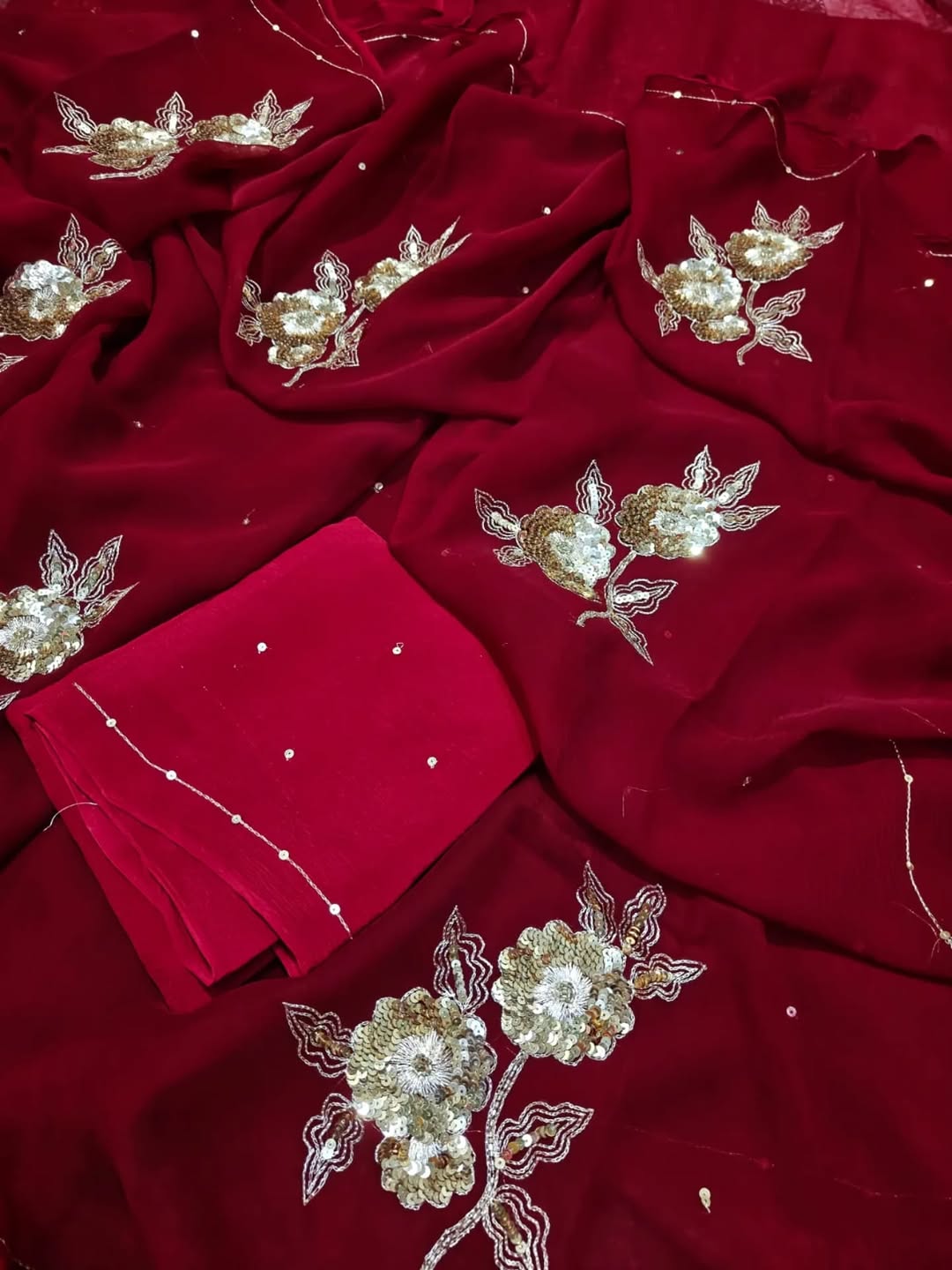 Pure Jaipuri Chiffon Hand-work motif work saree with blouse