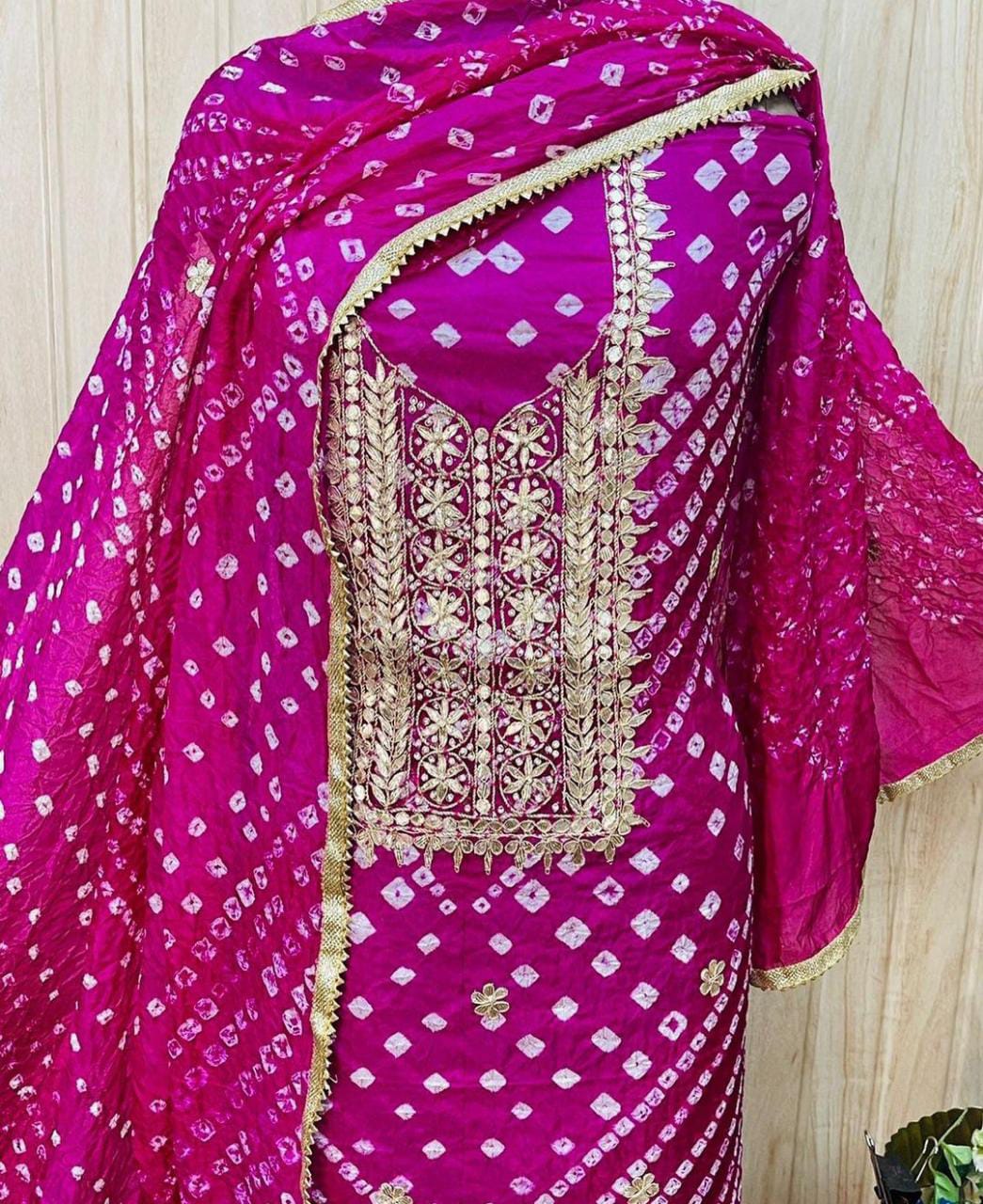Bandhej Gota patti work Unstitched Suit
