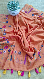 Beautiful Hand Stitch Pure Mul Cotton Saree Without blouse