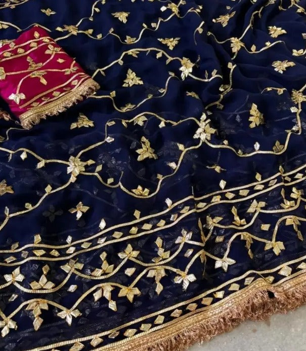 Pure Diamond Chiffon Gota Patti  Work Saree With Blouse