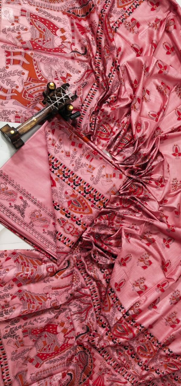 BHAGALPURI   KATAN MADHUBANI PRINT UNSTITCHED SUIT