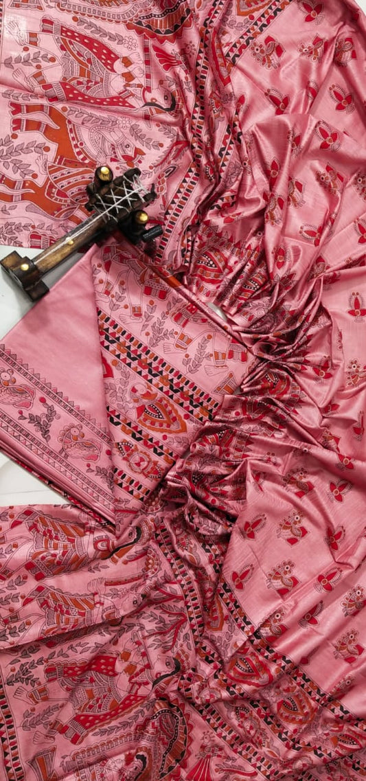 BHAGALPURI   KATAN MADHUBANI PRINT UNSTITCHED SUIT