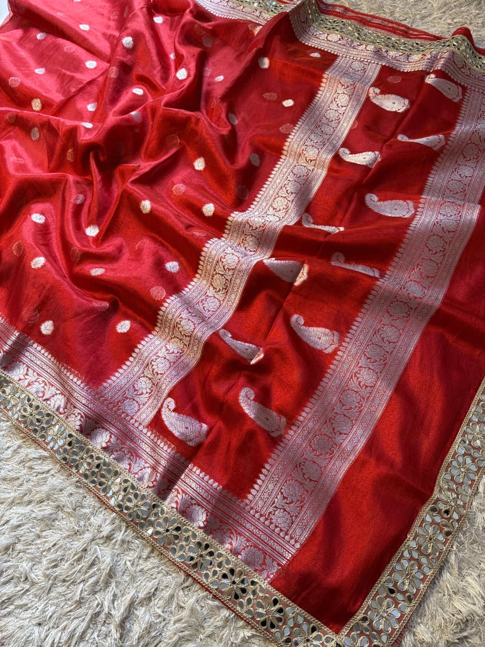 Banarasi Glass tissue silk saree with  lace work