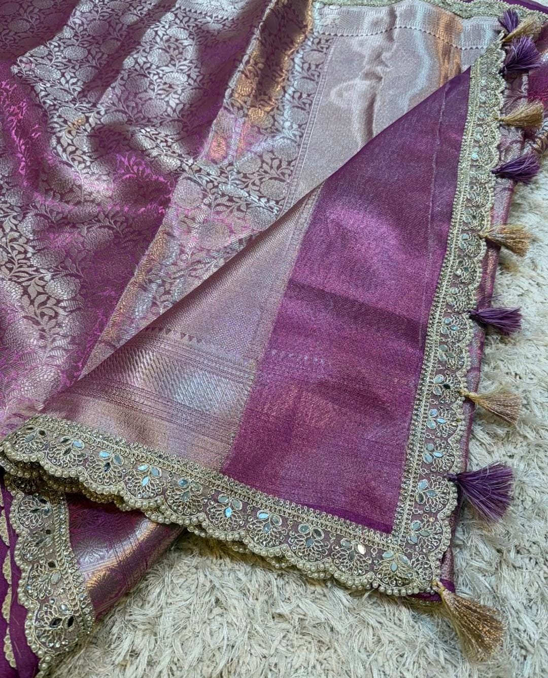 Banarasi Kanjivaram  katan Tissue Silk Saree With Beautiful lace border