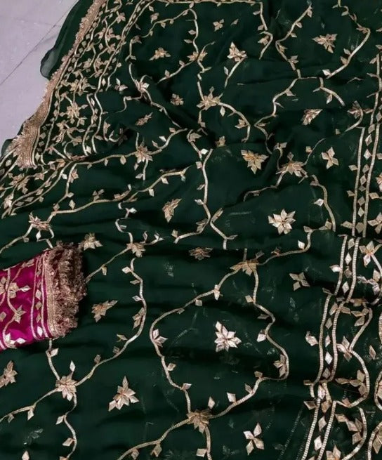 Pure Diamond Chiffon Gota Patti  Work Saree With Blouse