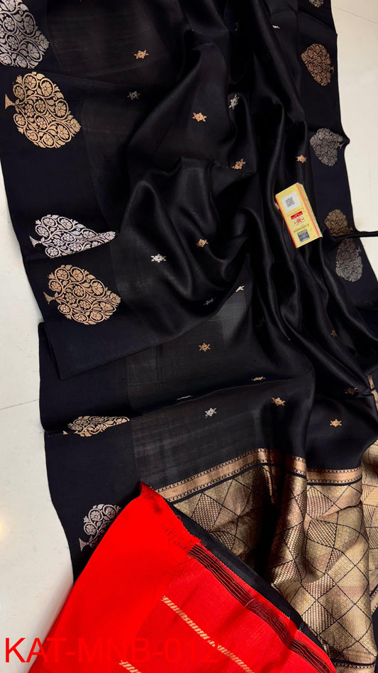 Pure Banarasi  Mango silk Saree With Contrast blouse