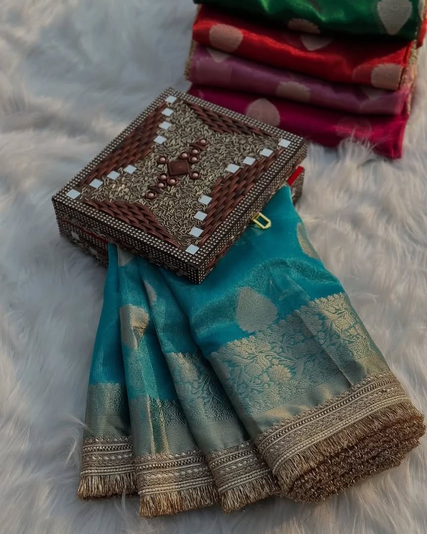 Banarasi Tissue Silk Saree with Lace Work border  Full body Zari Booti Weaving