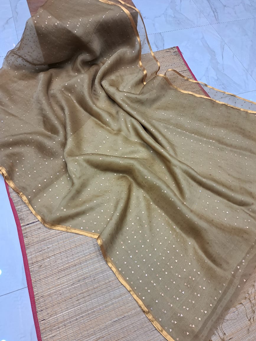 Bengal Handloom Pure Muslin Silk Saree With ( Silk Mark Certified)