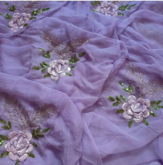 lavender Diamond Chiffon Saree With  Blouse