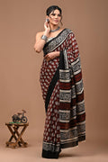 Pure Mulmul Cotton hand block Print Saree with Blouse