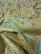 Pure Kota Linen Silk Hand Embroidery Work Saree With Blouse.