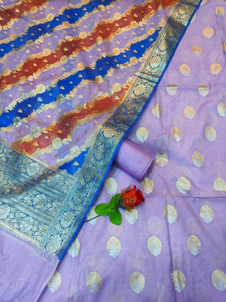 Banarasi  Silk Unstitched Suit With Bottom and Dupatta