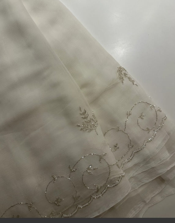 Pure Jaipuri Diamond Chiffon Elegance Hand Work Jaal Saree With Running Blouse