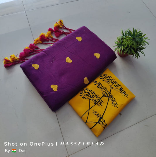 Beautiful Love Embroidery  Khaddi Cotton Saree