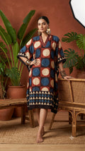Pure Modal Silk Handblock Printed Kaftans Stitched suit With Hand Mirror Work