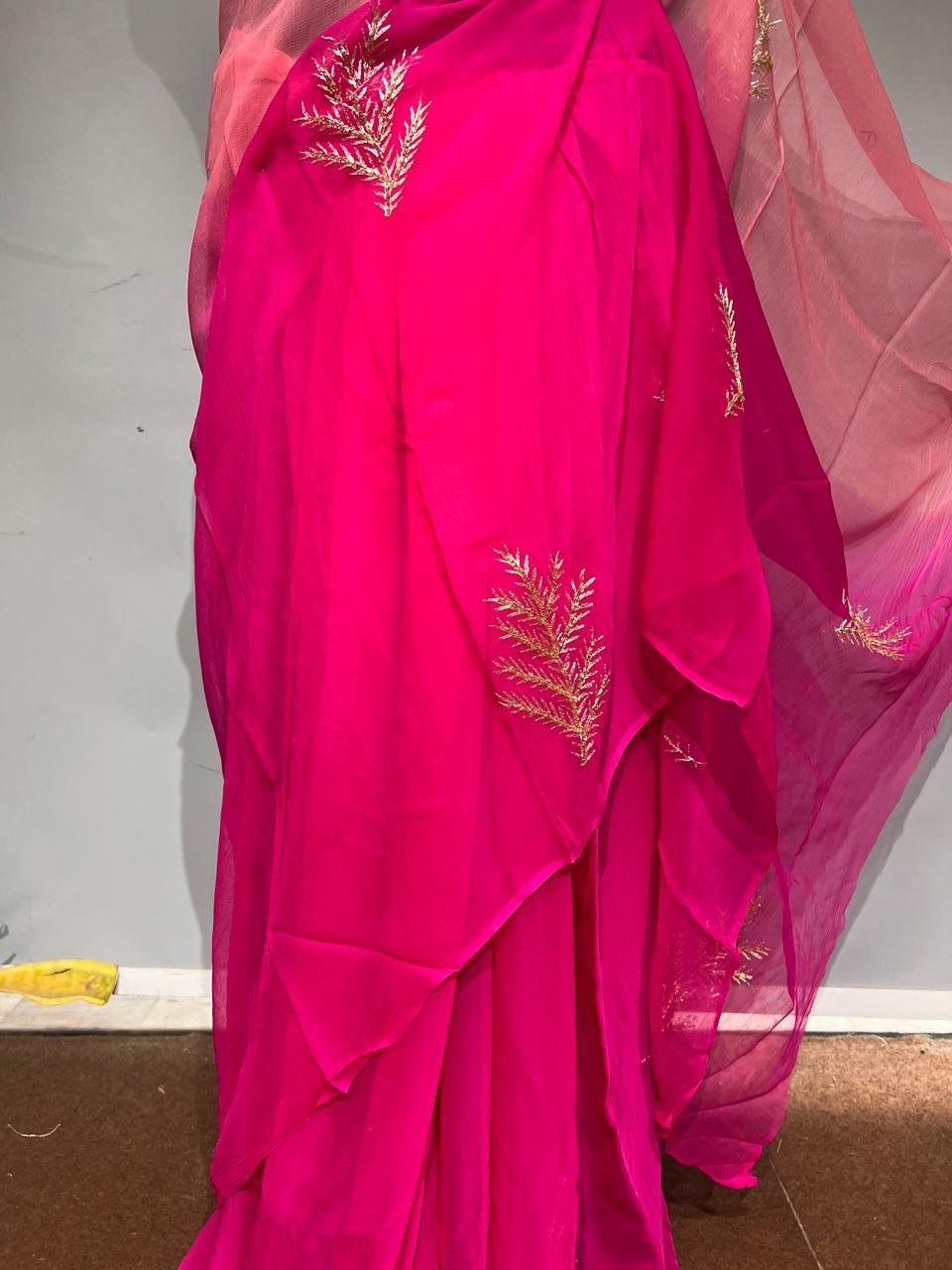 Pure Diamond Chiffon Saree With Blouse.