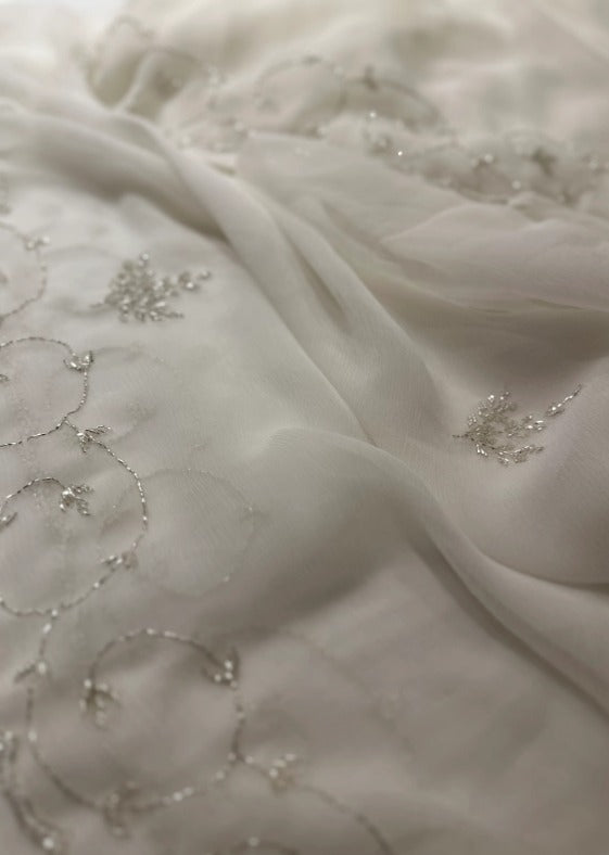 Pure Jaipuri Diamond Chiffon Elegance Hand Work Jaal Saree With Running Blouse