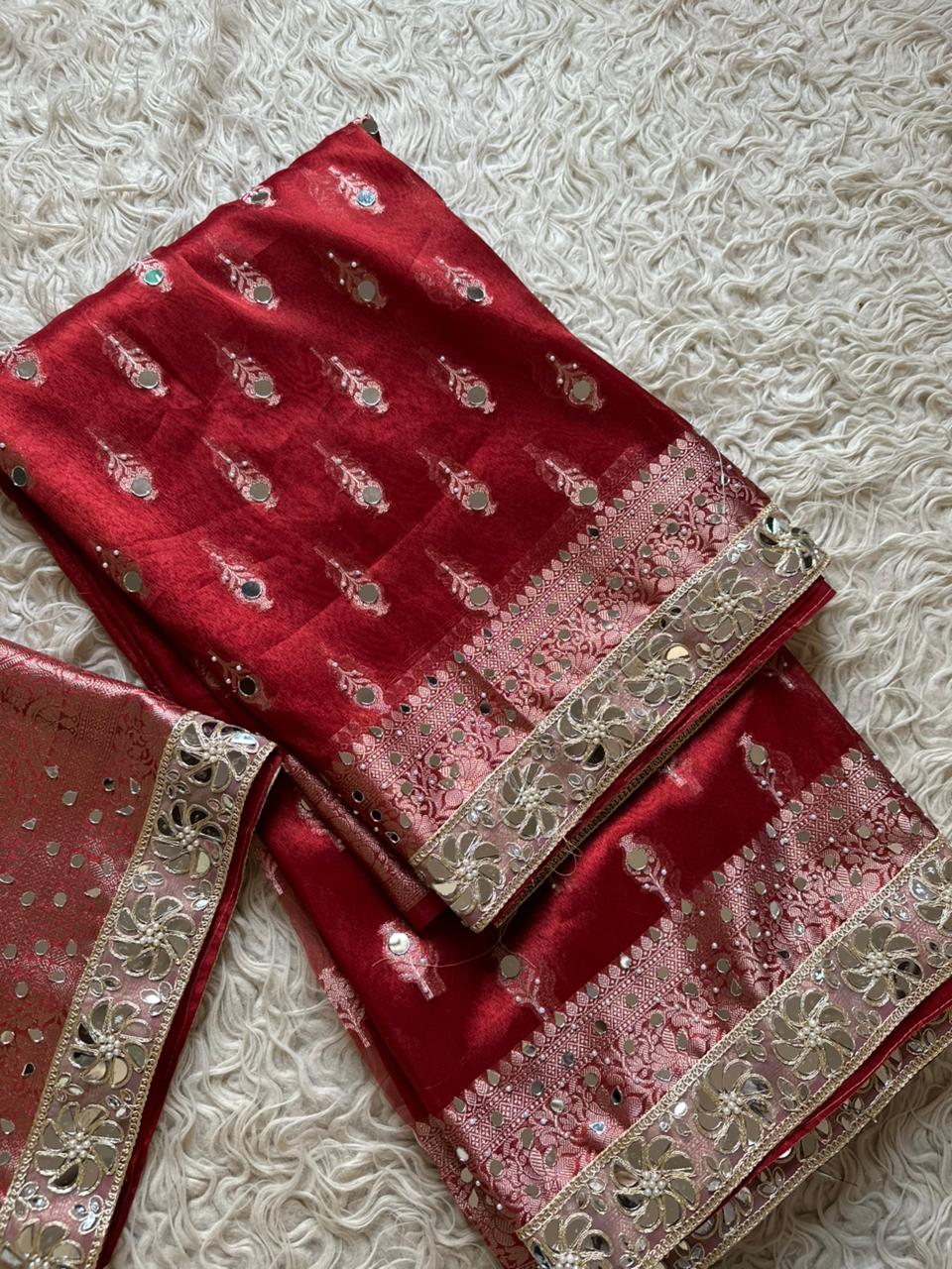 Banarasi Tissue Silk Saree With beautiful  borders with mirror  work