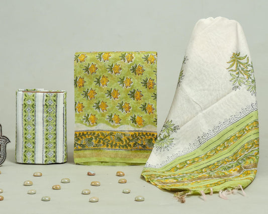 Hand Block Print Chanderi Silk Unstitched Suit
