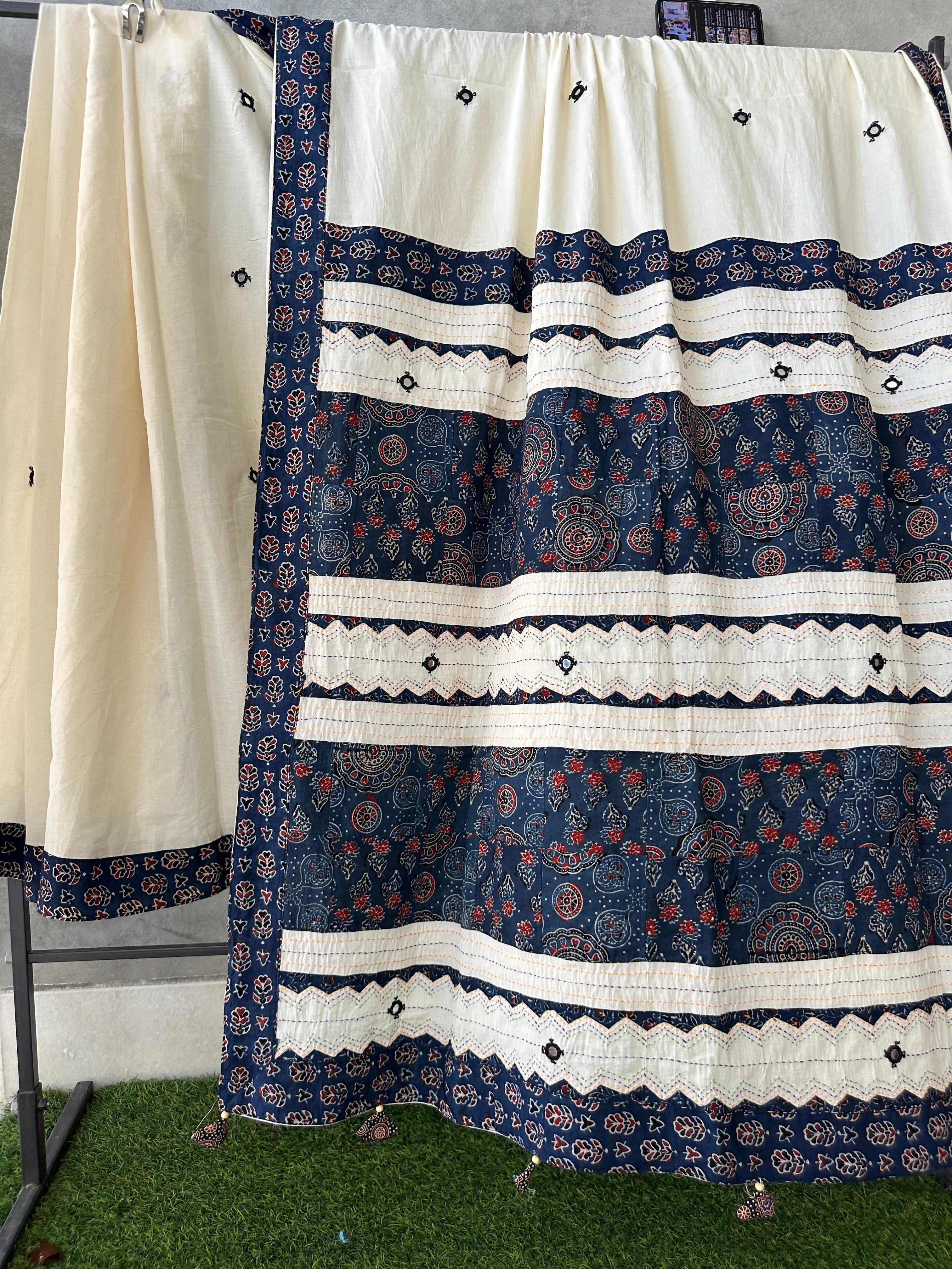 Pure Mul Cotton Saree With Ajrakh Mirror Work
