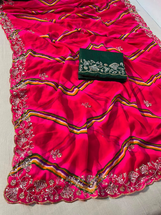 Desinger Georgette Leheriya Pattern Saree With Blouse