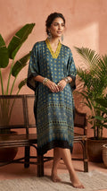 Pure Modal Silk Hand block Printed Kaftans Stitched suit With Hand Mirror Work