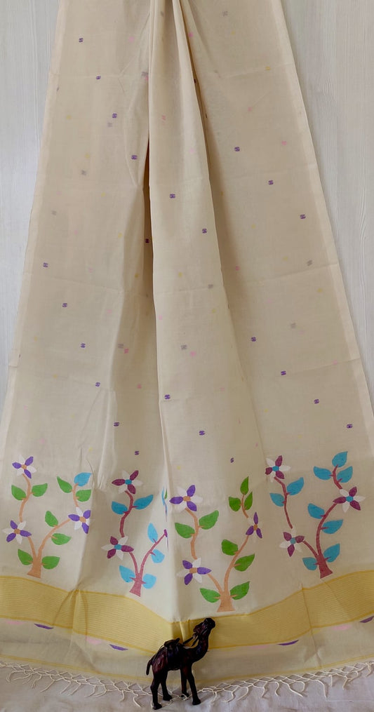 Pure Cotton needle work jamdani Saree With Blouse