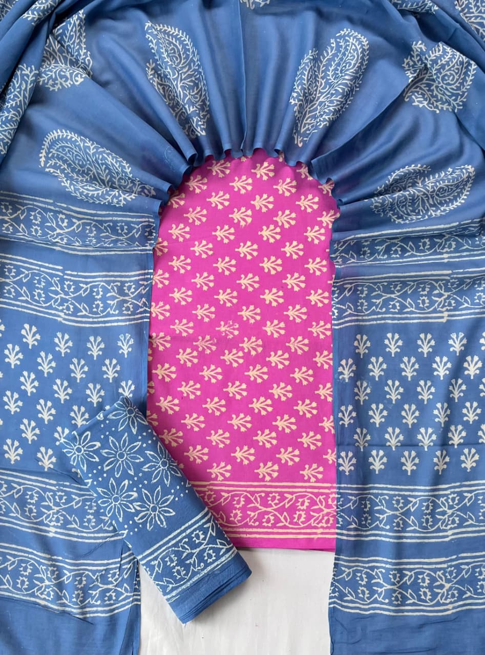 Exclusive new hand block printed cotton suits with cotton duptta