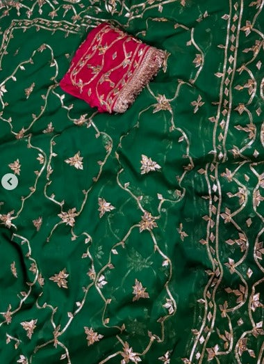 Pure Diamond Chiffon Gota Patti  Work Saree With Blouse