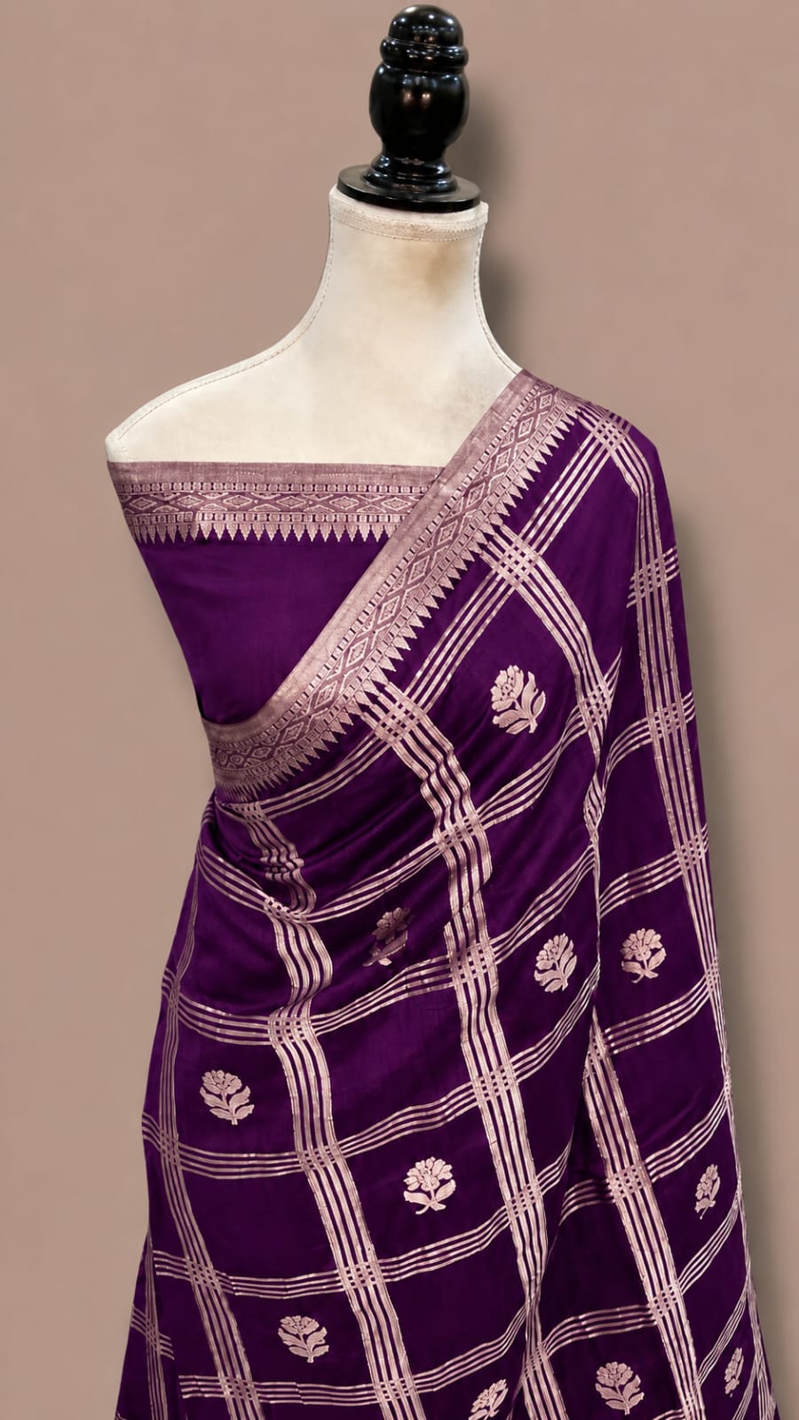 Mango Katan Banarasi Soft Silk Saree with Zari Check Weaving and Floral Boota Work