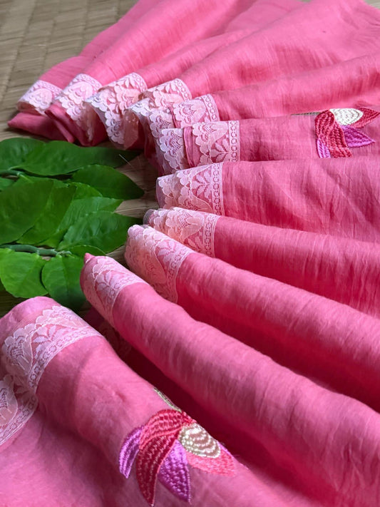 Premium Pure Mulmul Cotton Saree with Designer Lace Border