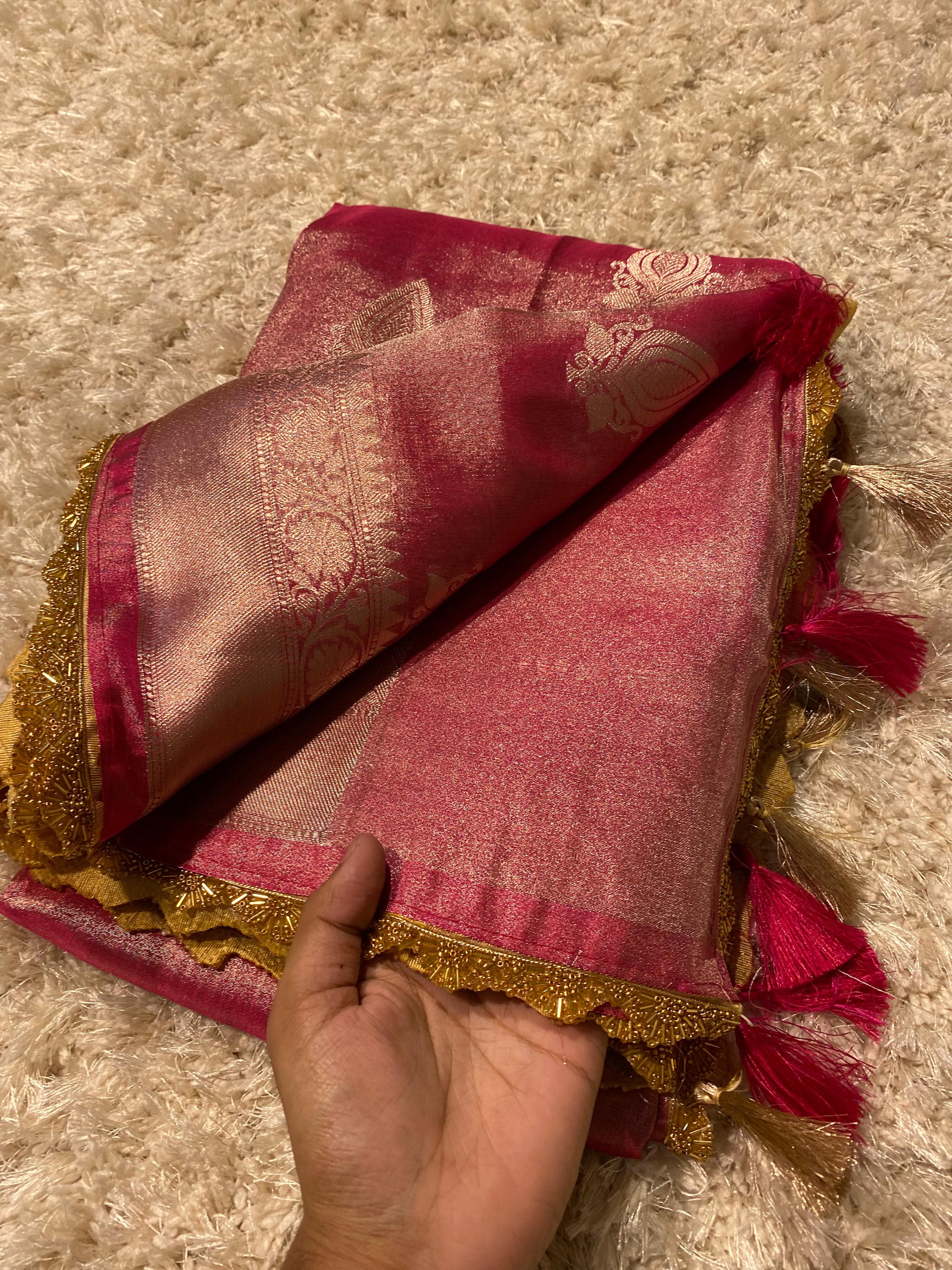 Banarasi tissue soft silk saree  with lace work