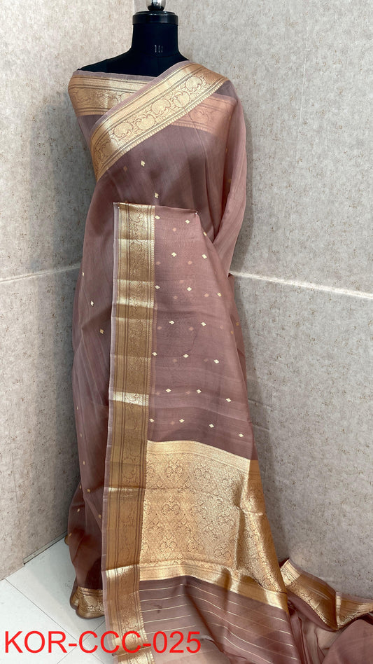 Pure Handloom banarasi  kora Silk Saree With Blouse