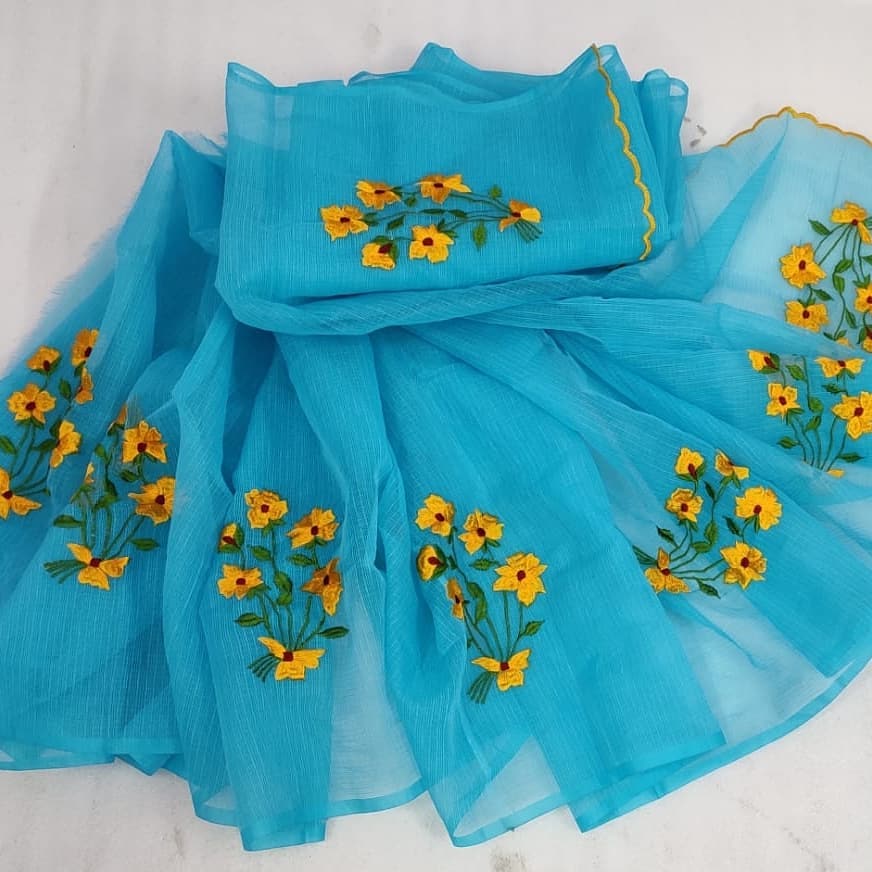 Kota cotton embroidery work Saree