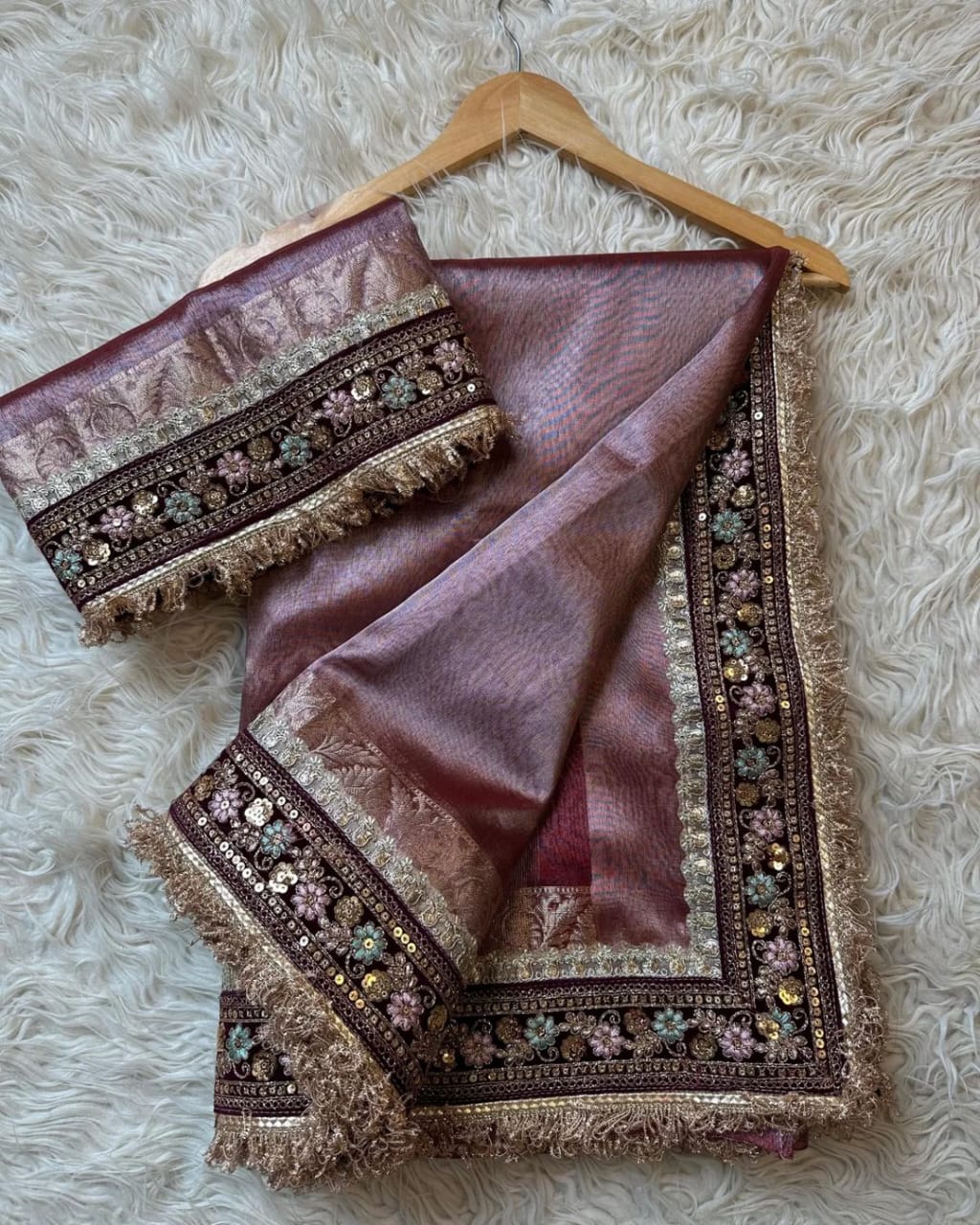 Banarasi Tissue Silk Saree With lace work border