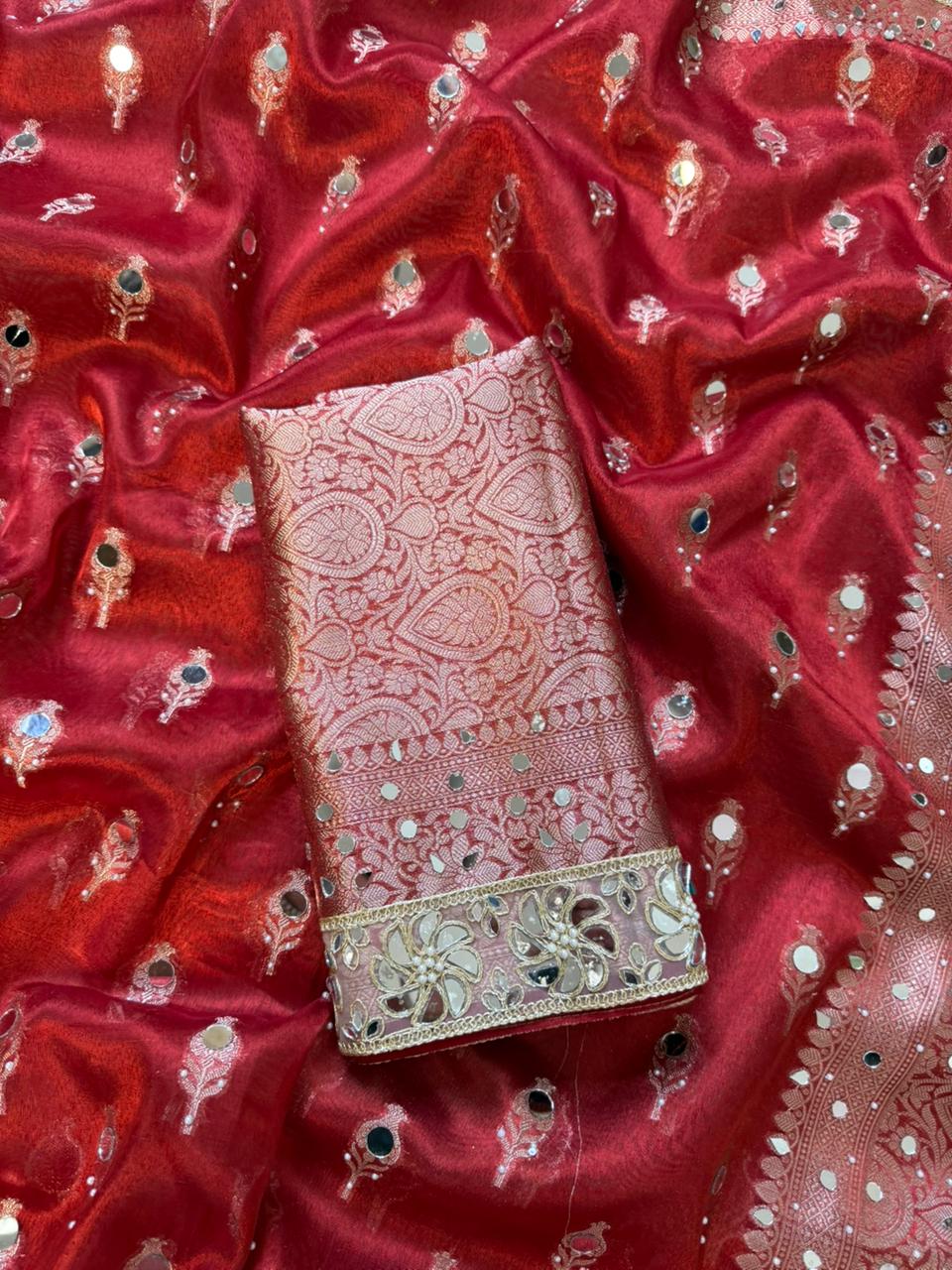 Banarasi Tissue Silk Saree With beautiful  borders with mirror  work