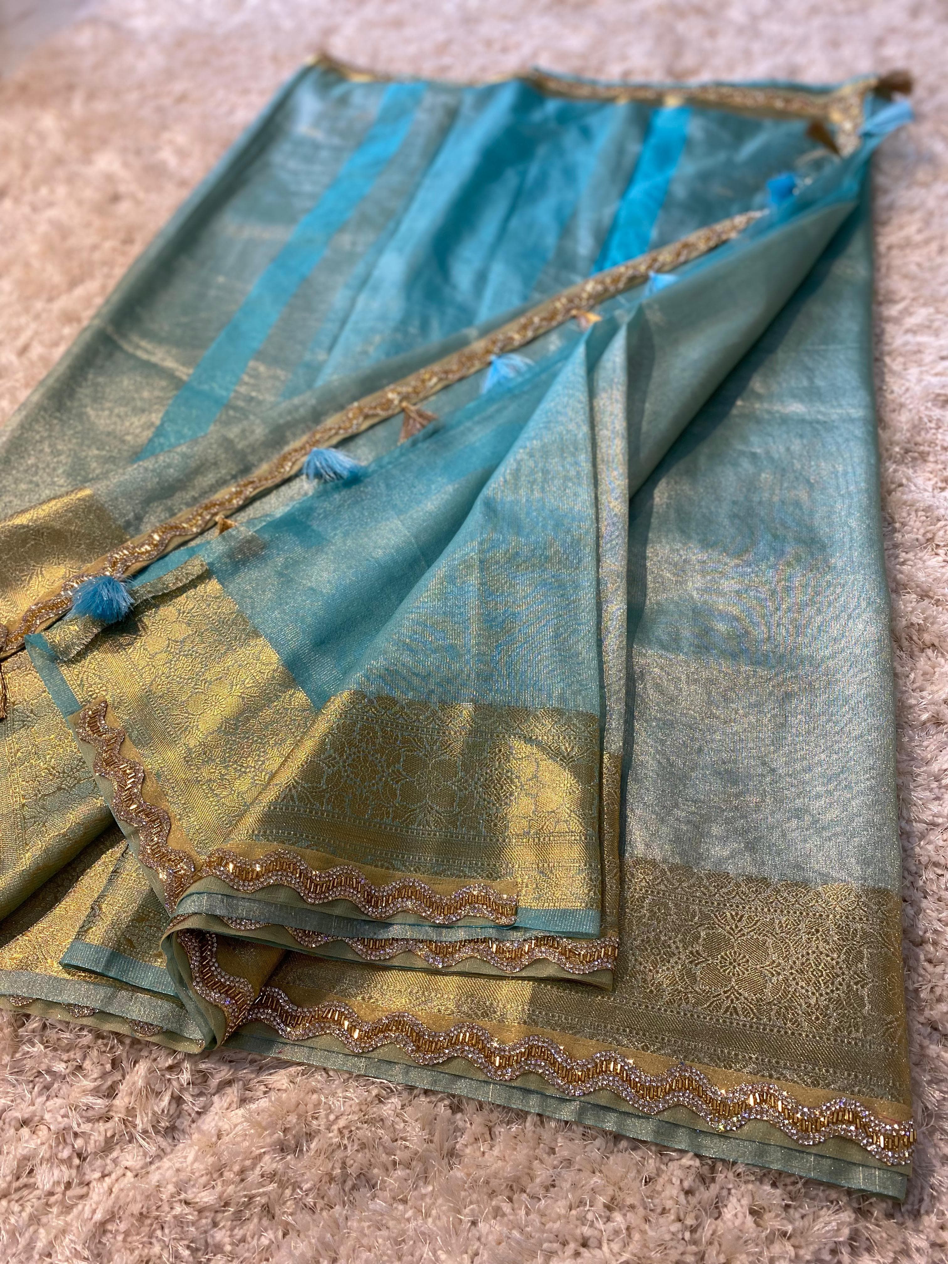 Banarasi tissue soft silk saree  with lace work