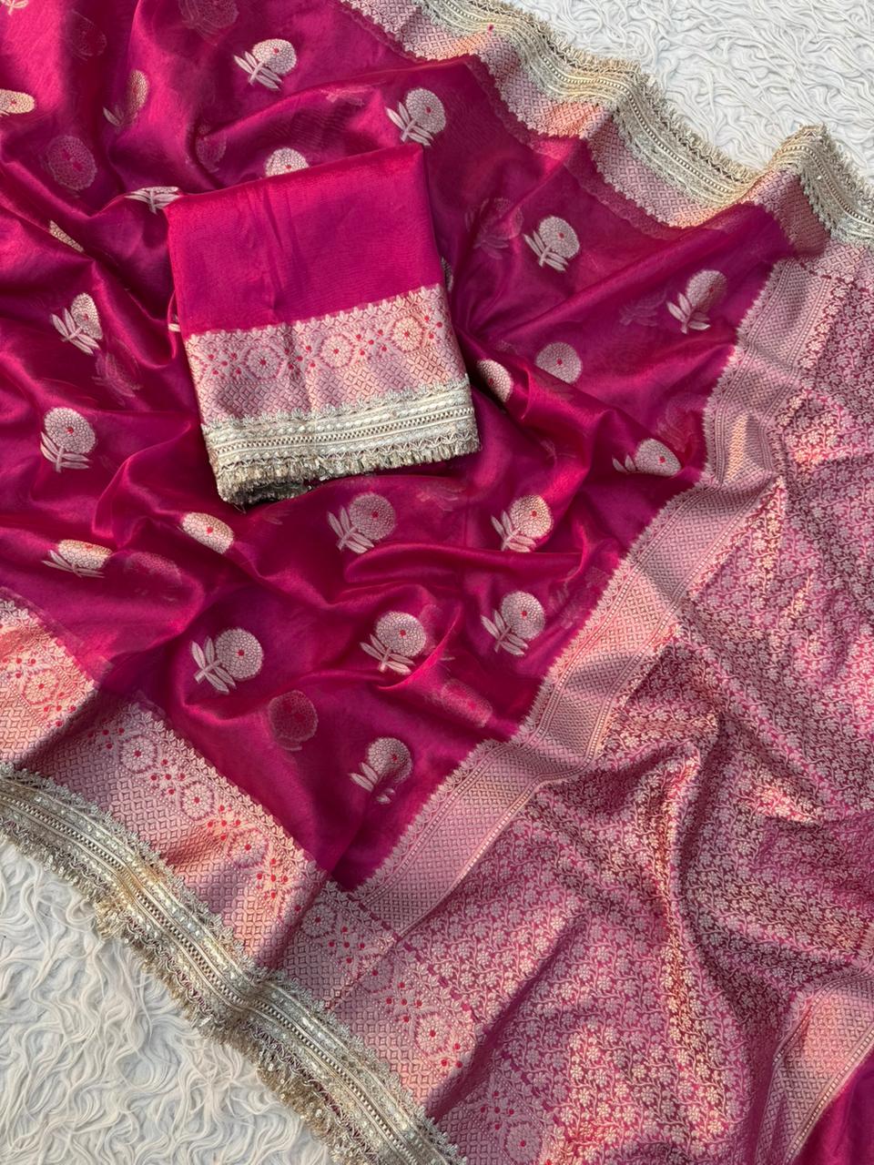Banarasi Tissue Silk Saree With lace work border