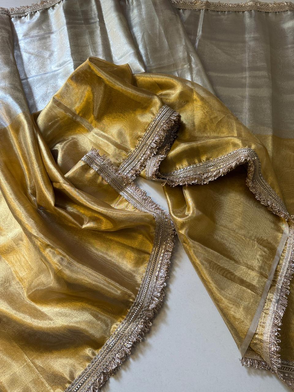 Banarasi Tissue Silk Saree With lace work border
